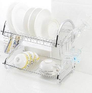 2 Tier  Dish Cutlery Cup Drainer Rack  Drip Tray